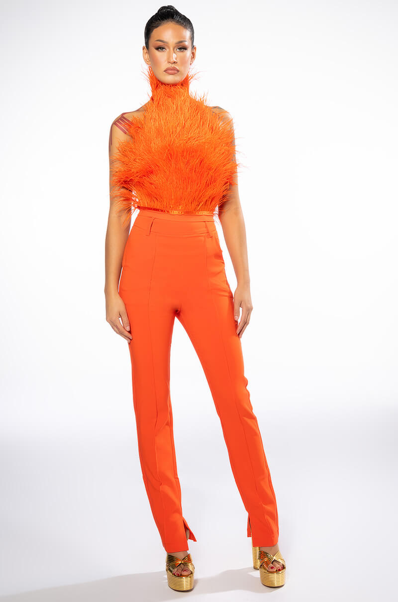 GENUINE OSTRICH FEATHER SLEEVELESS CROPPED HALTER BLOUSE
