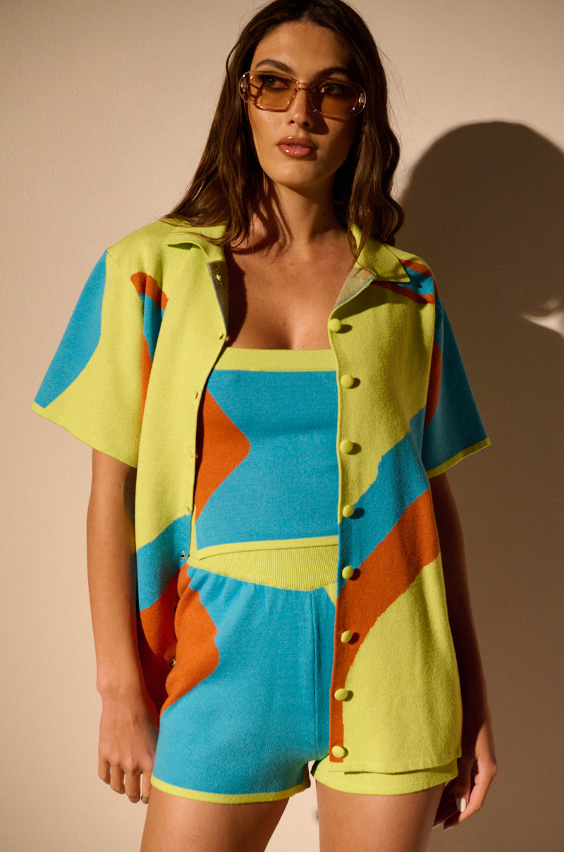 GET GROOVY KNIT BUTTON DOWN TOP