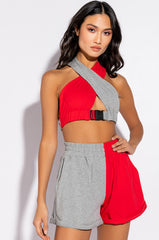 GET OVER IT BUCKLE DETAIL WRAP FRONT CROP TOP