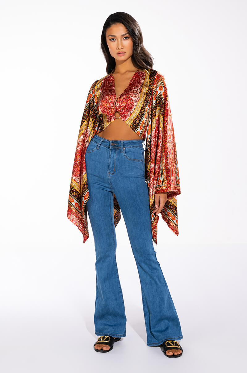 CROPPED SATIN LONG SLEEVE BLOUSES