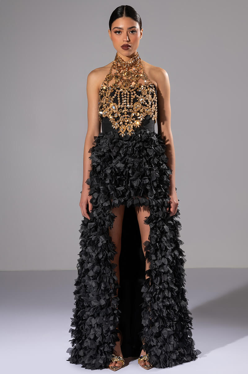 GIRL ON FIRE CASCADING HIGH LOW TUBE DRESS