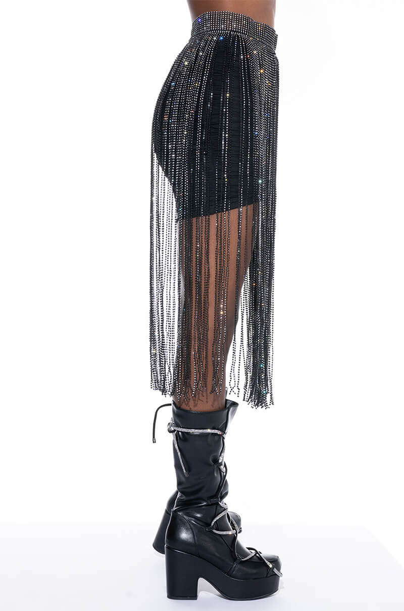 GLAM QUEEN RHINESTONE FRINGE SKIRT