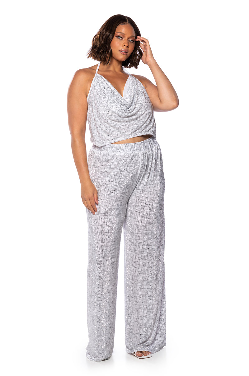 GLITZY RHINESTONE MESH PALAZZO PANT
