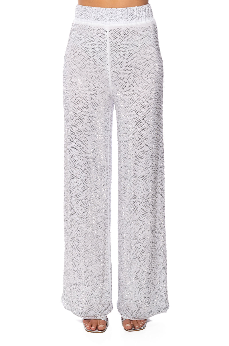 GLITZY RHINESTONE MESH PALAZZO PANT
