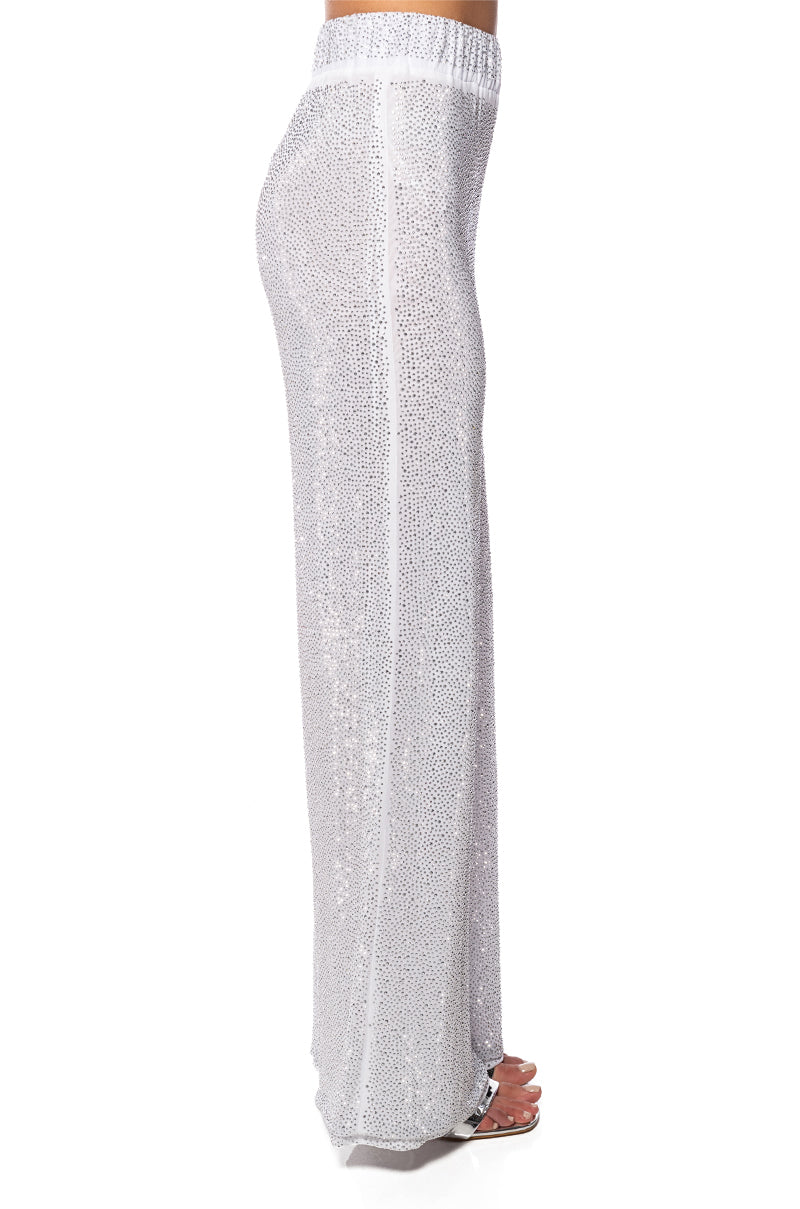 GLITZY RHINESTONE MESH PALAZZO PANT