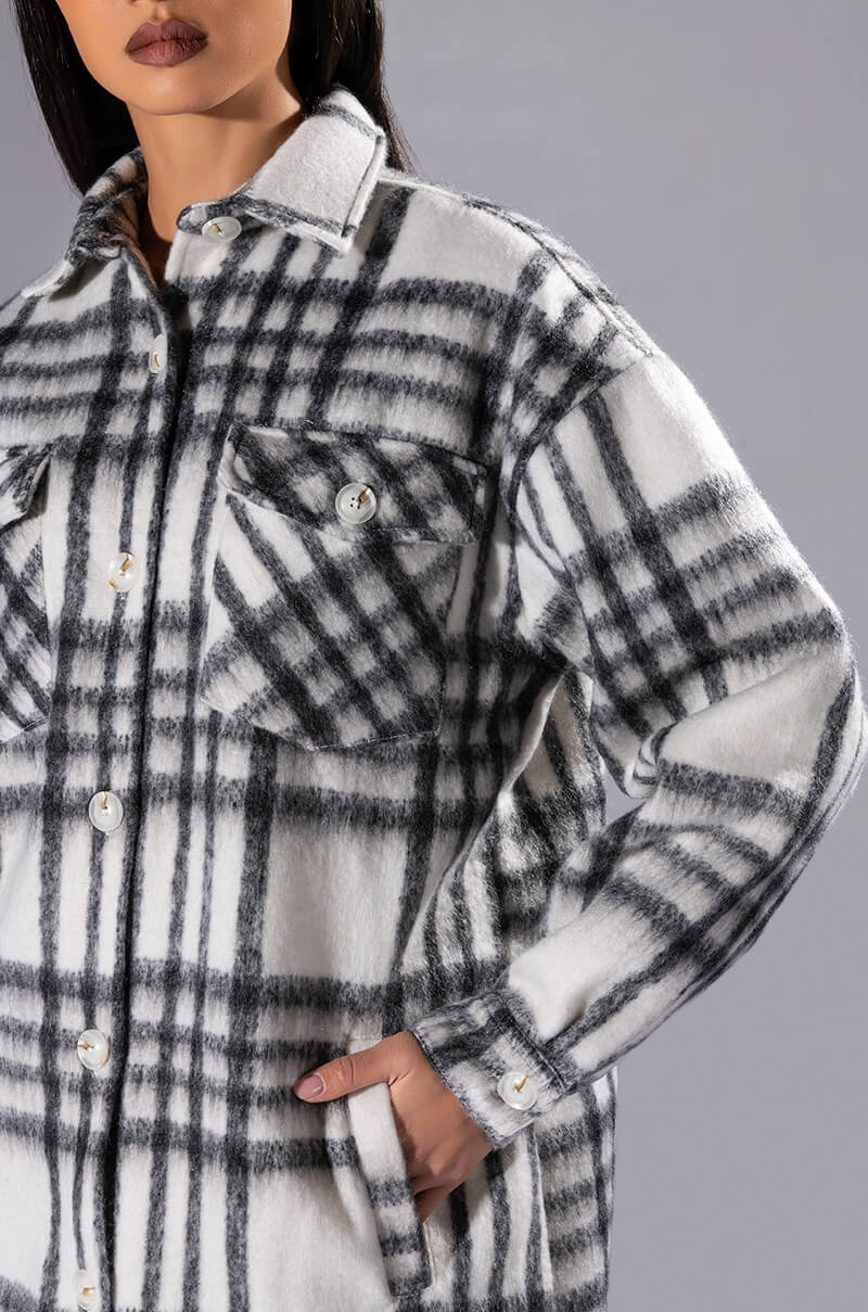LONG PLAID LINED SHACKET