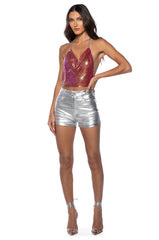 GOING DIVA HIGH SHINE CHAINMAIL HALTER TOP IN ROSE GOLD