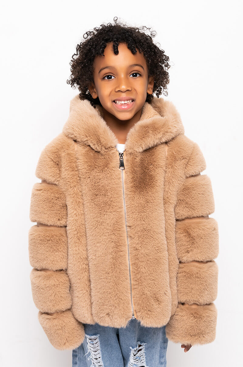 GOT IT FROM MY MAMA FAUX FUR HOODED JACKET