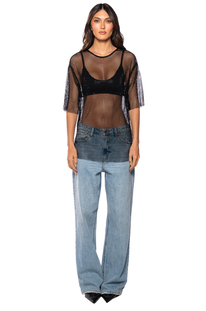 GOT PLANS TONIGHT RHINESTONE MESH T-SHIRT