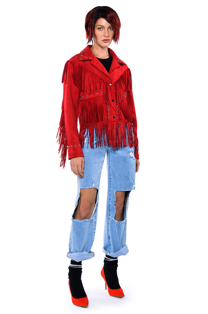 GRACELAND FAUX SUEDE FRINGE JACKET