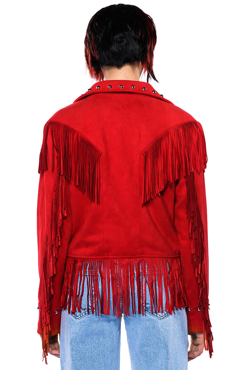 GRACELAND FAUX SUEDE FRINGE JACKET