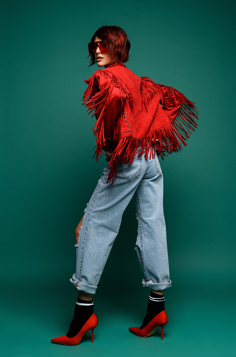 GRACELAND FAUX SUEDE FRINGE JACKET