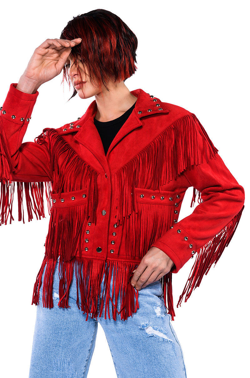 GRACELAND FAUX SUEDE FRINGE JACKET