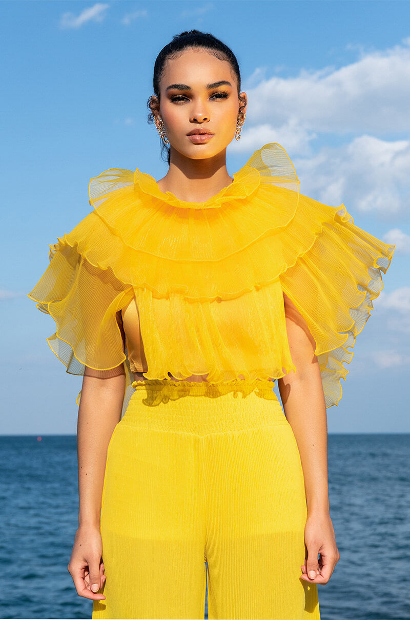 GRAND ENTRANCE PLEATED HIGH NECK SLEEVELESS BLOUSE
