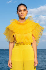 GRAND ENTRANCE PLEATED HIGH NECK SLEEVELESS BLOUSE