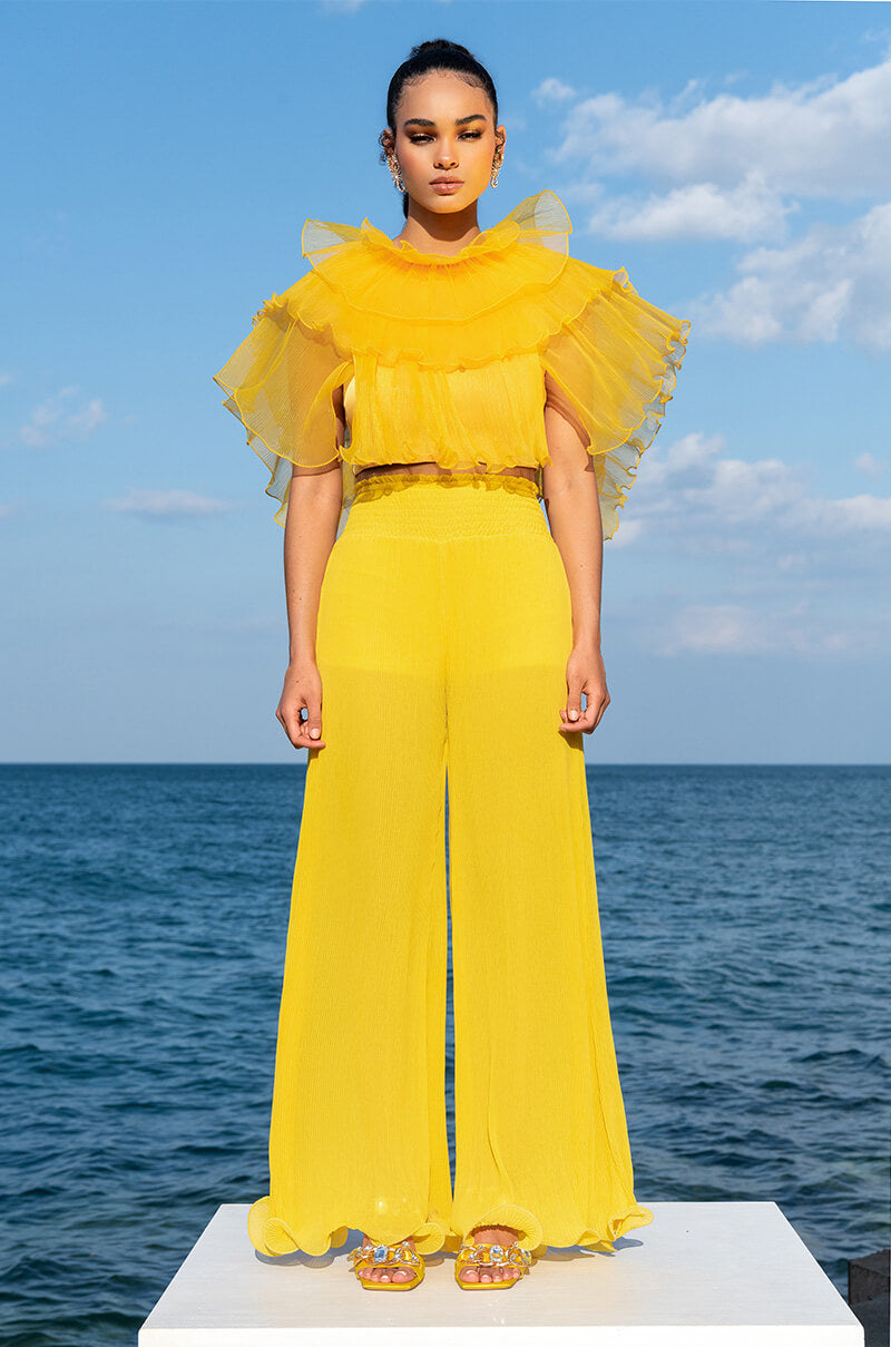 GRAND ENTRANCE PLEATED HIGH NECK SLEEVELESS BLOUSE