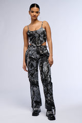 GROUNDED ENERGY PRINTED WOVEN CORSET TOP