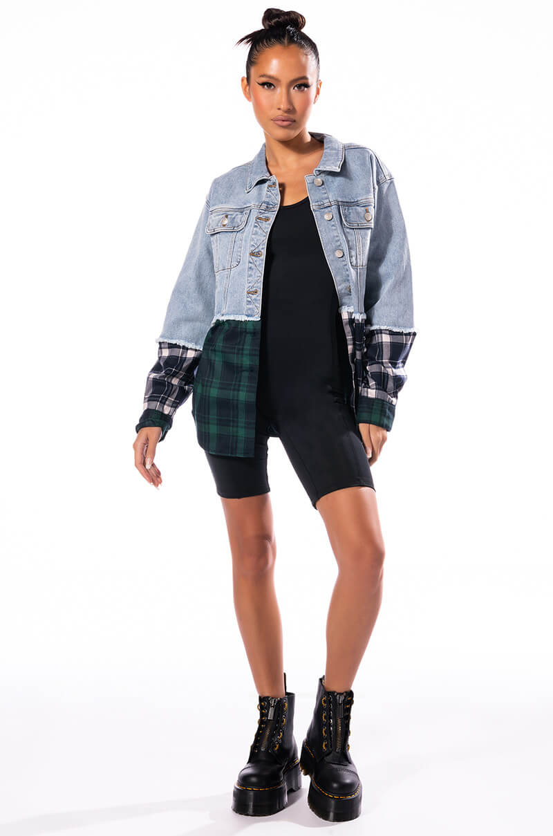 HAILEY DENIM PLAID OVERSIZED JACKET