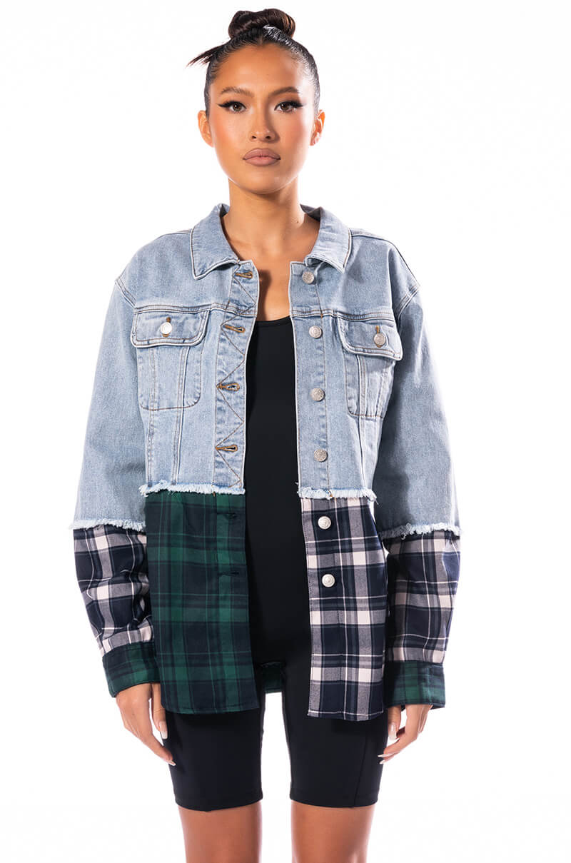 HAILEY DENIM PLAID OVERSIZED JACKET
