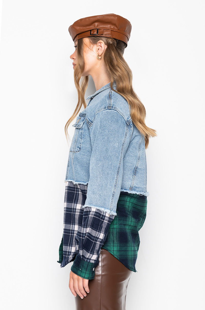 HAILEY DENIM PLAID OVERSIZED JACKET