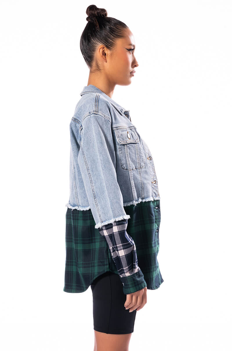 HAILEY DENIM PLAID OVERSIZED JACKET