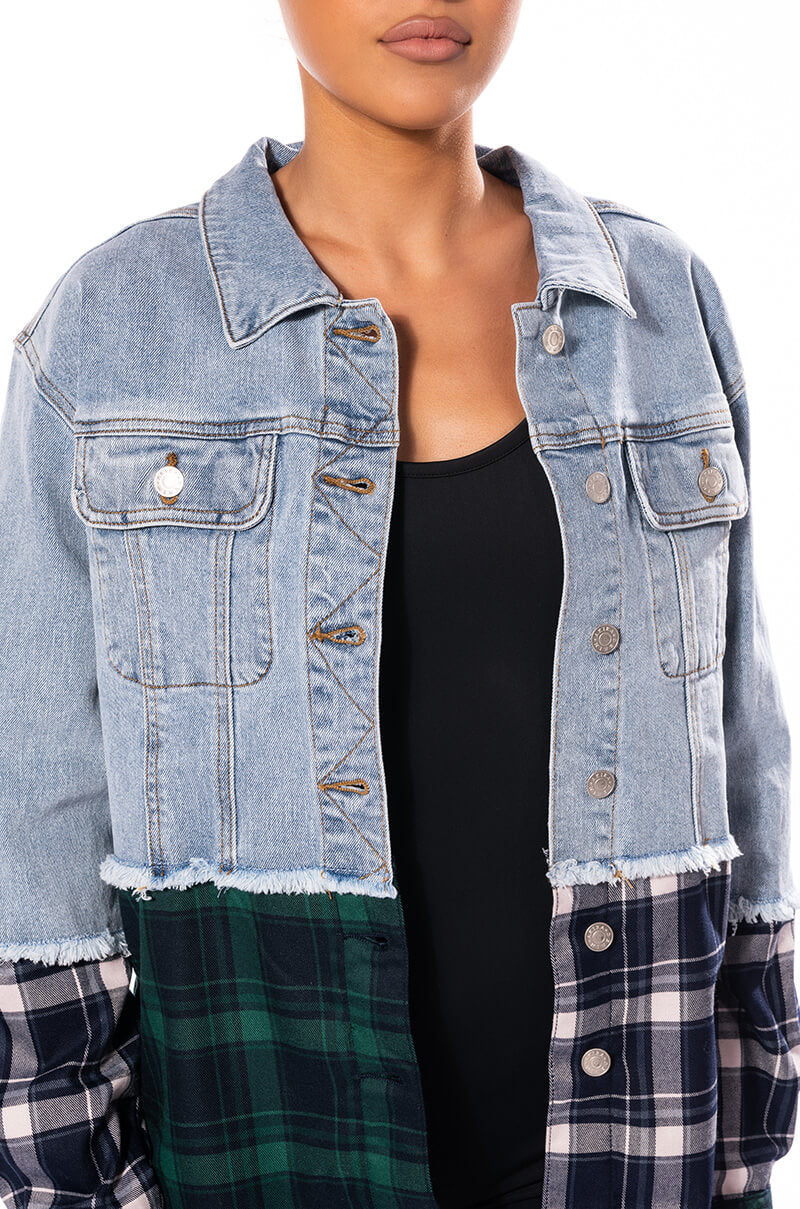 HAILEY DENIM PLAID OVERSIZED JACKET