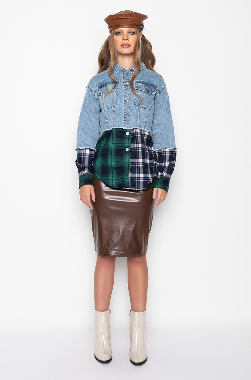 HAILEY DENIM PLAID OVERSIZED JACKET