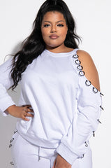 HALO COLD SHOULDER RING DETAIL CREW NECK SWEATSHIRT