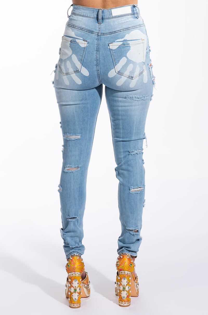 HANDS TO YOURSELF DISTRESSED SKINNY JEAN