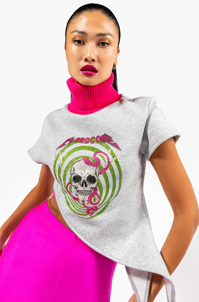 HARD GRAPHIC MOCK NECK SLEEVELESS SWEATSHIRT