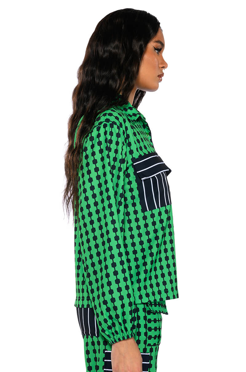 HATTIE CONTRAST BUTTON DOWN BLOUSE