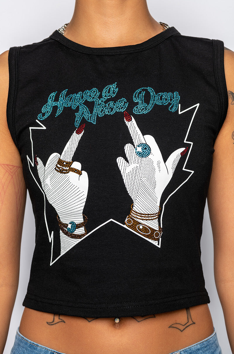 HAVE A NICE DAY EMBELLISHED GRAPHIC TANK TOP