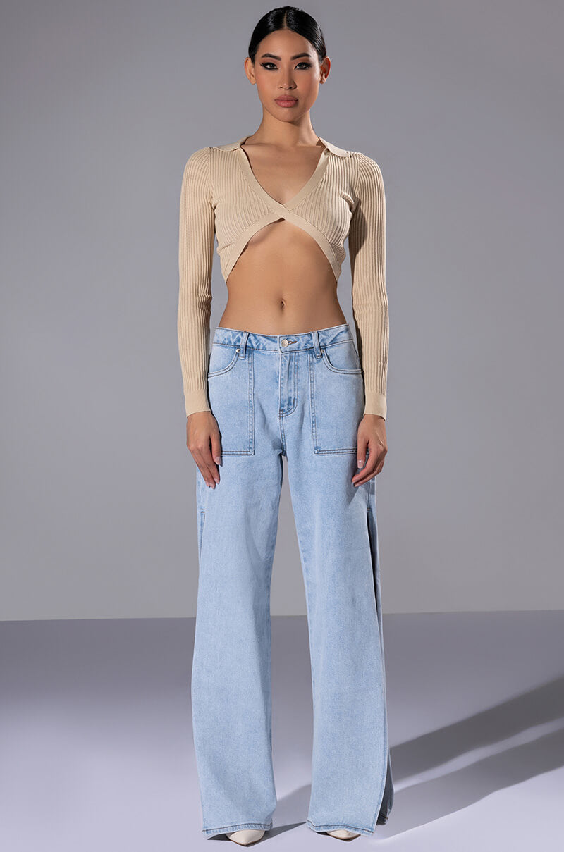HAZEL COLLARED V NECK LONG SLEEVE SWEATER