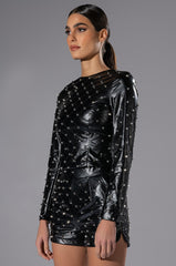 NICO FAUX LEATHER SPIKE DETAILED LONG SLEEVE TOP