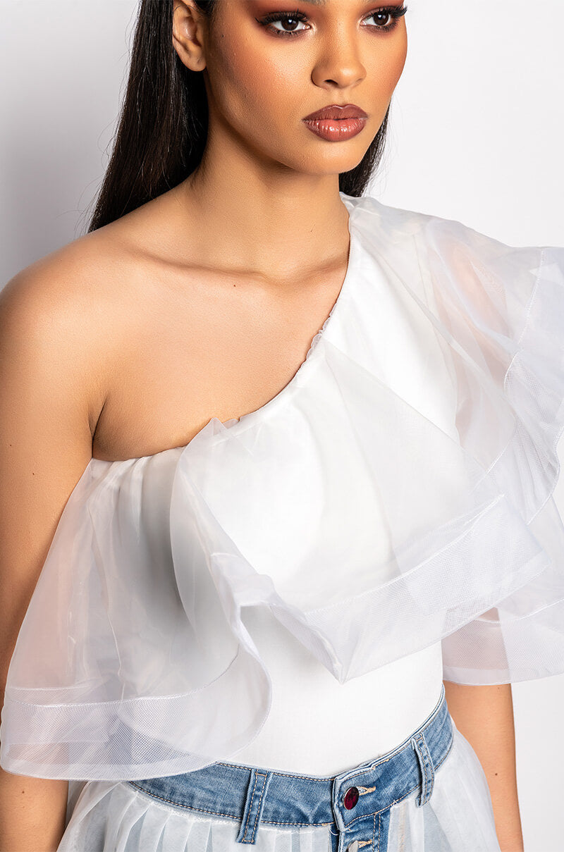 HEAVENLY ONE SHOULDER RUFFLE BODYSUIT