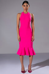 HEIRESS SLEEVELESS PEPLUM DRESS IN PINK