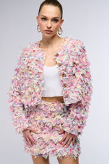 HERE WITH ME FRINGE BLAZER JACKET IN PINK MULTI