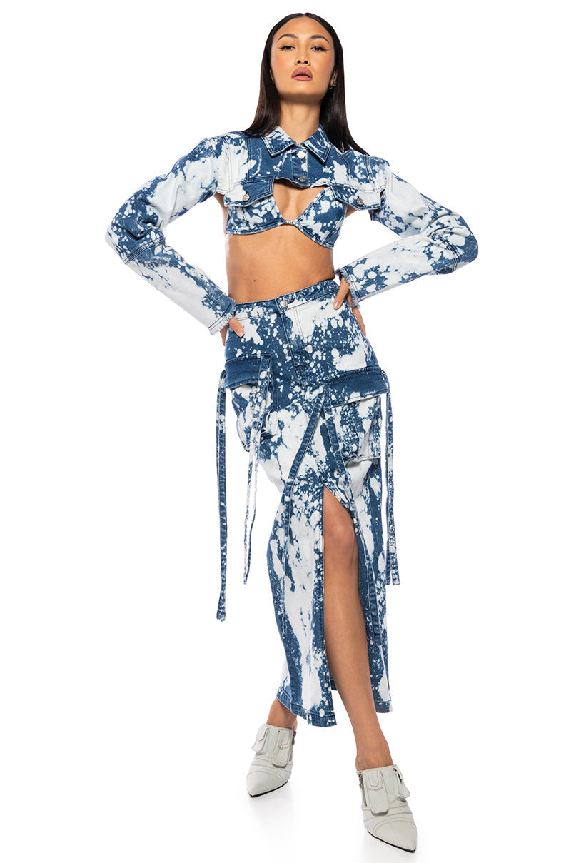 HEY NOW ACID WASH DENIM BIKINI TOP