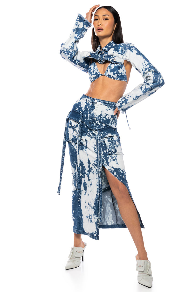 HEY NOW ACID WASH DENIM BIKINI TOP