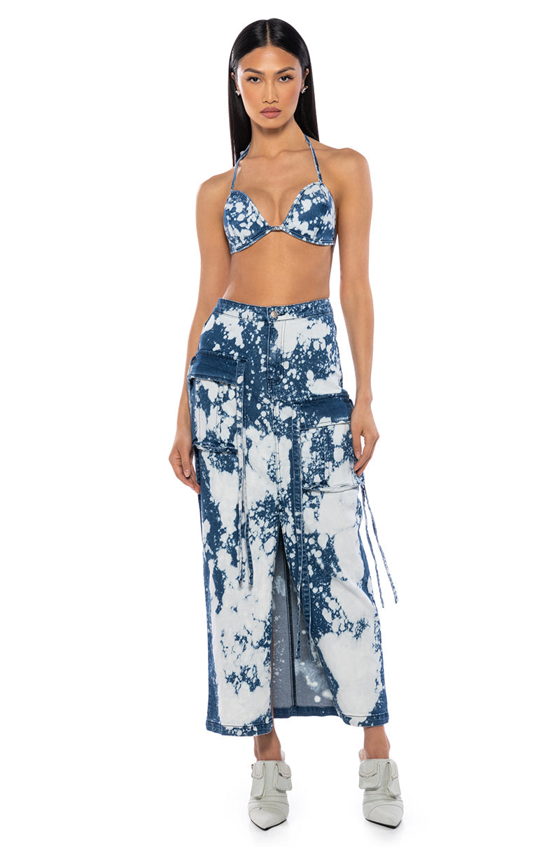 HEY NOW ACID WASH DENIM BIKINI TOP