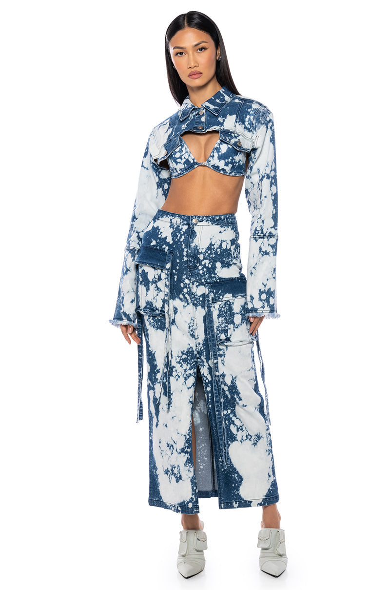 HEY NOW ACID WASH DENIM BIKINI TOP