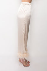 HIDDEN AGENDA FEATHER DETAIL CROPPED SATIN PANTS