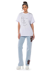 HIDDEN FACES EMBROIDERY DETAILED STRAIGHT LEG JEANS