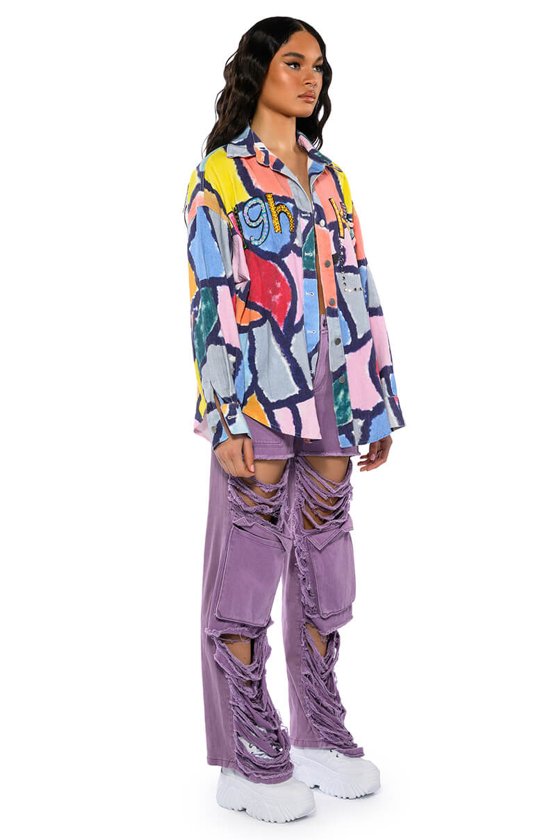 HIGH KEY ABSTRACT BUTTON DOWN BLOUSE