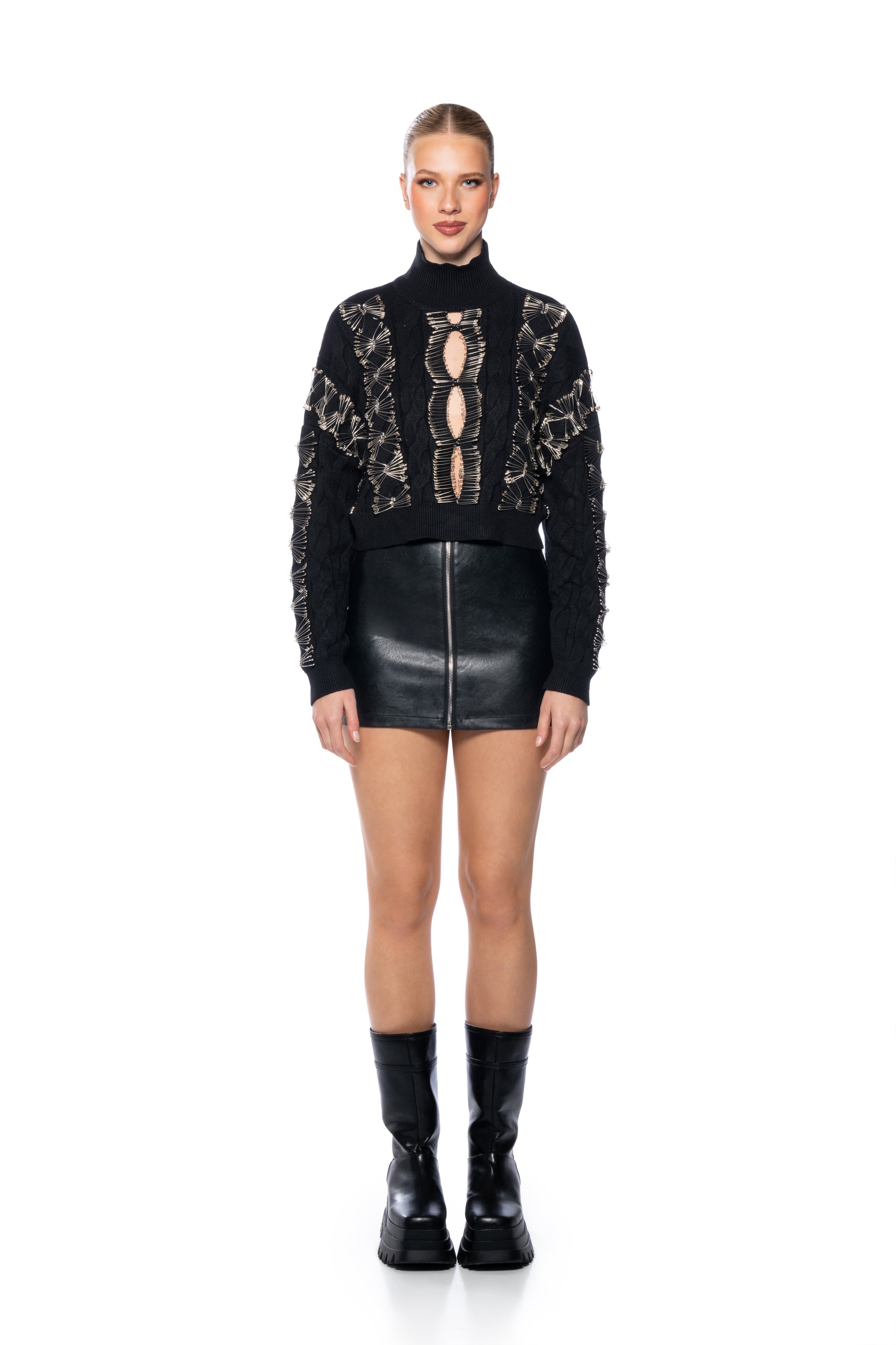 HIS LOSS SAFETY PIN DETAIL CROPPED SWEATER