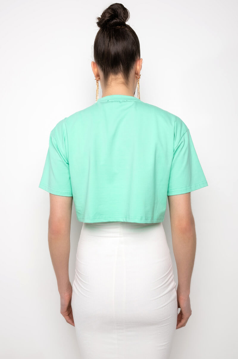 HOLD THE DRAMA CHAIN DETAIL CROPPED TSHIRT