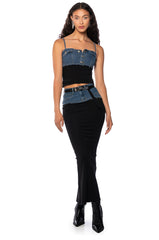 HOLLYWOOD DREAMS DENIM AND COTTON TUBE TOP