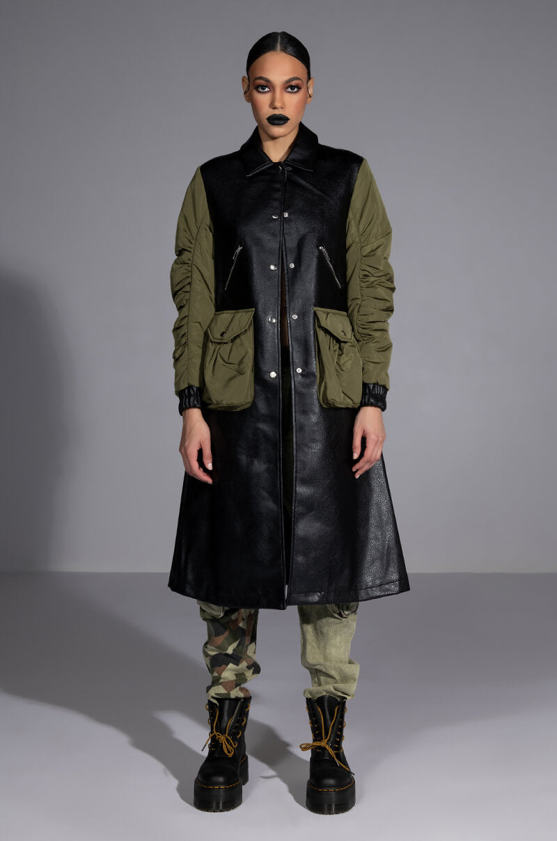 HYBRID MOTO PLEATHER TRENCH