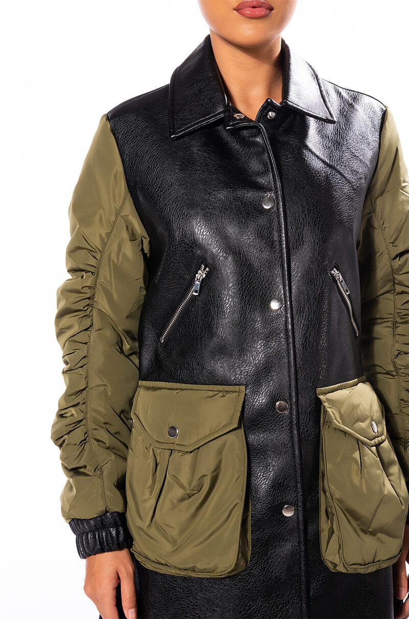 HYBRID MOTO PLEATHER TRENCH