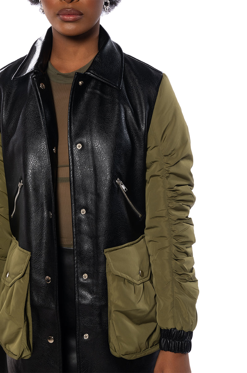 HYBRID MOTO PLEATHER TRENCH